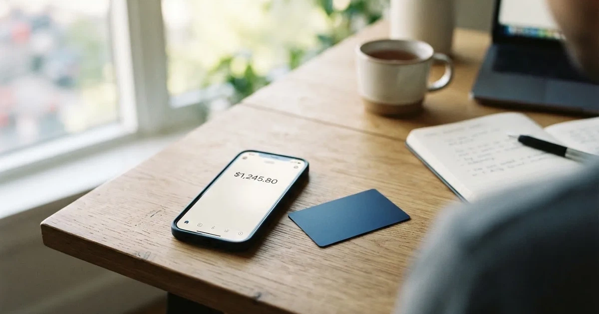 Платёжная карта рядом с телефоном, на экране криптокошелёк