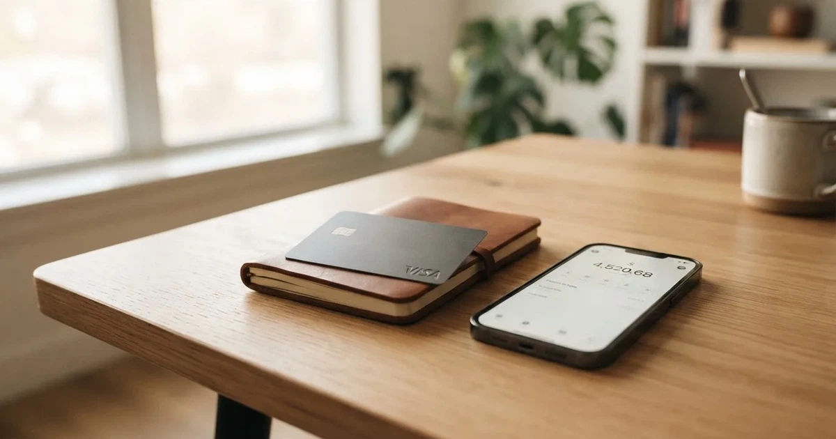 Платёжная карта рядом с телефоном, на экране криптокошелёк
