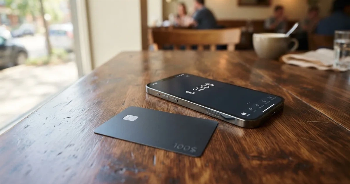 Платёжная карта рядом с телефоном, на экране криптокошелёк