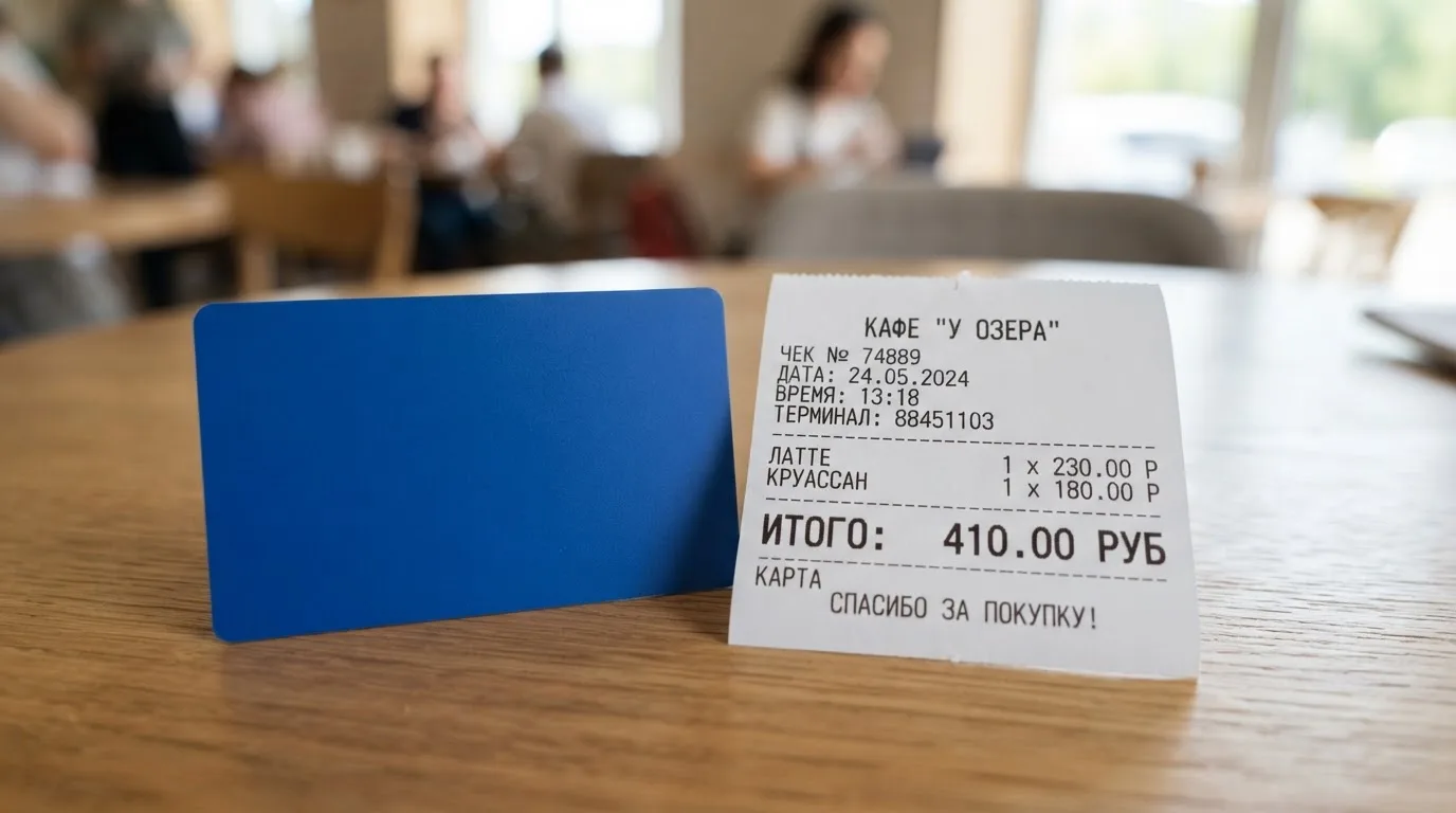 Чек и карта на столике в кафе