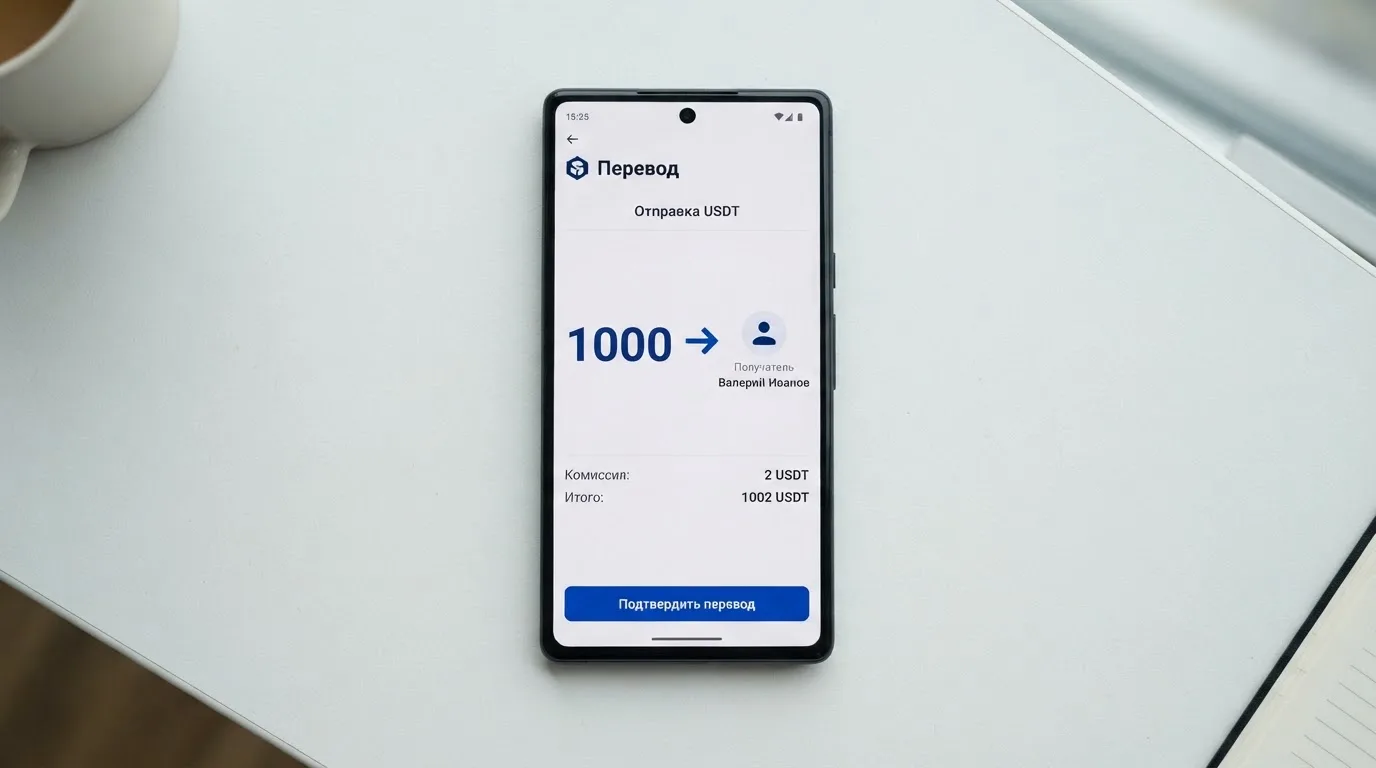 Телефон с экраном перевода стейблкоина
